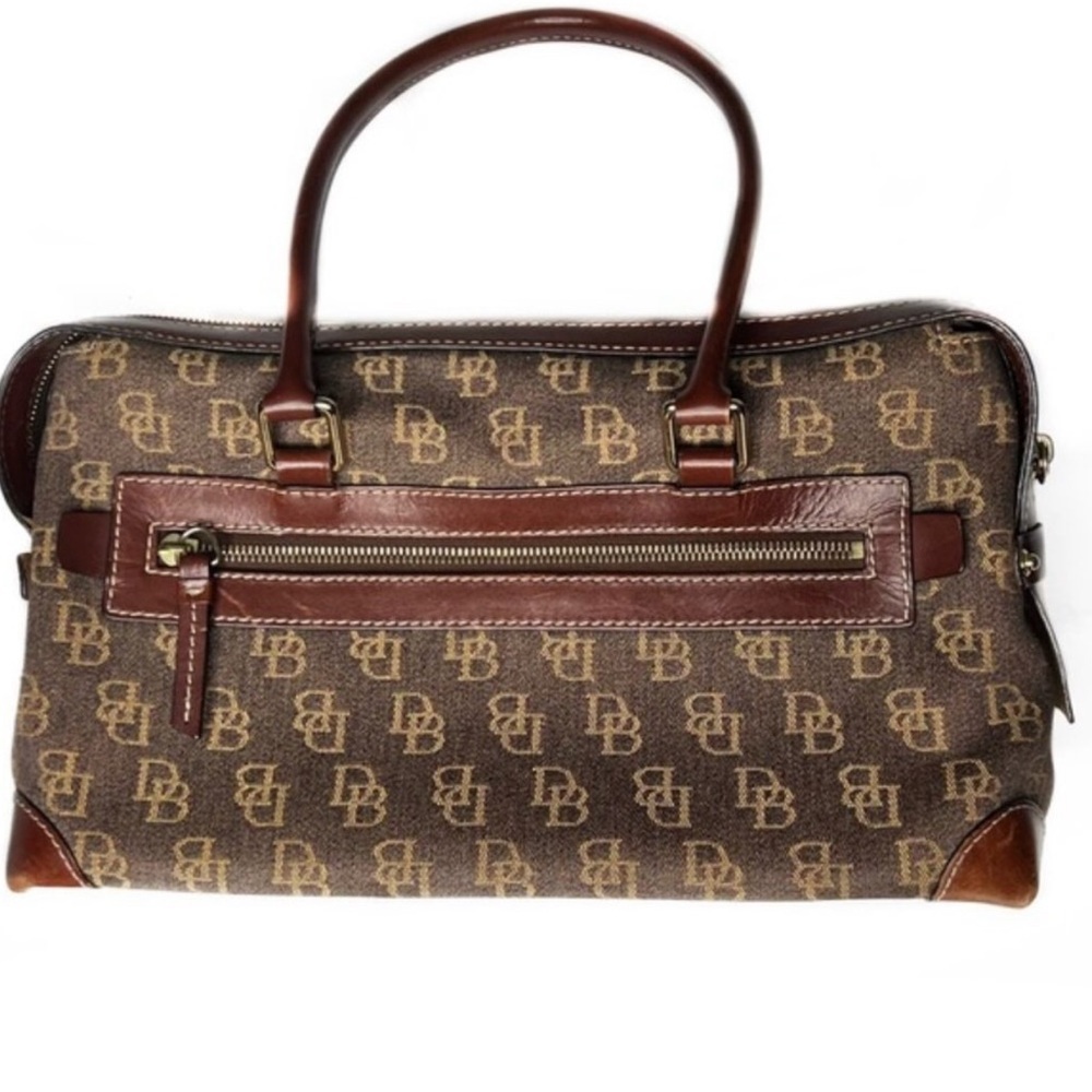 Dooney & Bourke Denim & Leather Brown Vintage Signature Monogram Anniversary Bag - Picture 3 of 11